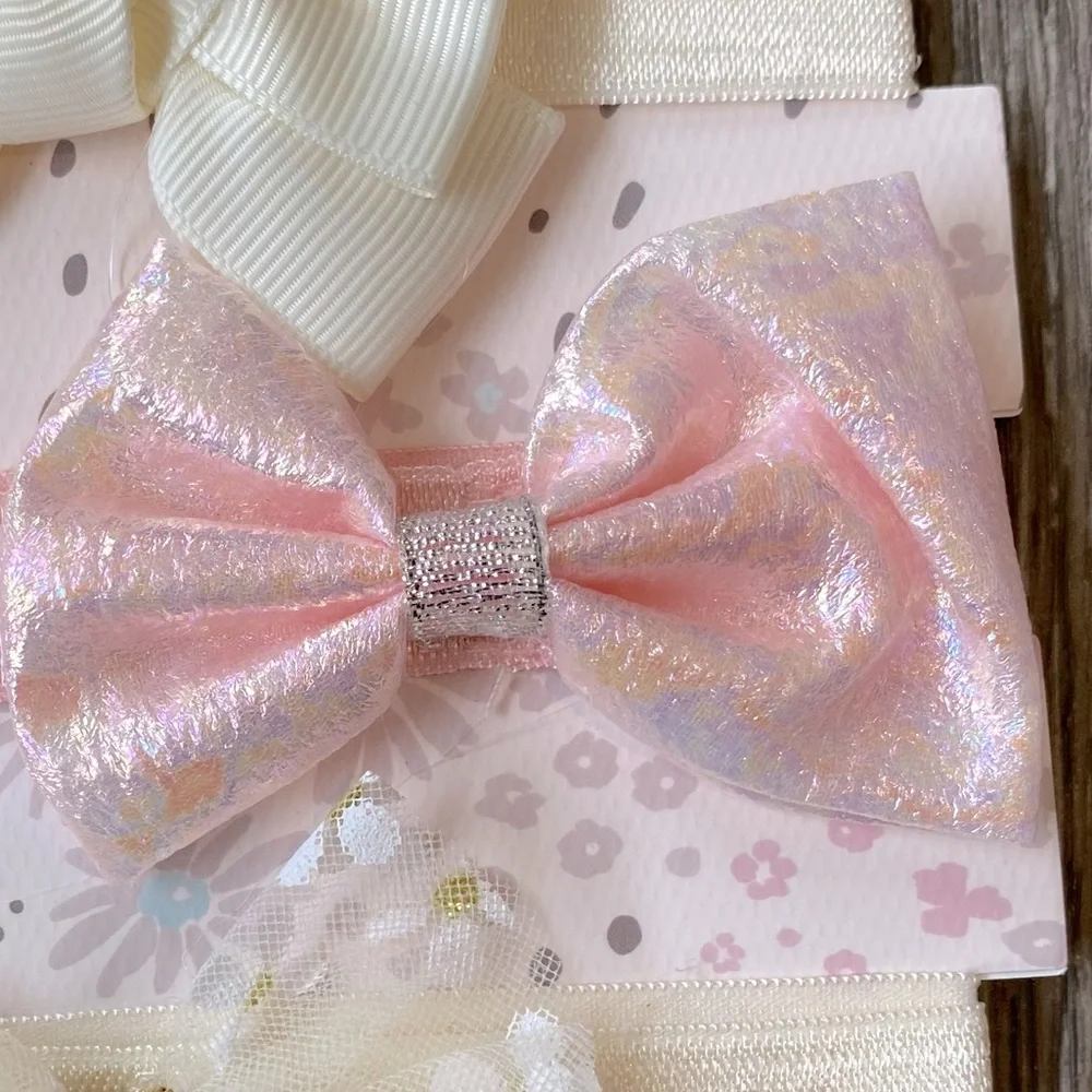 NEW! Bundle 10 Headbands With Bows Dainty Newborn Baby Pink Cream White Gray